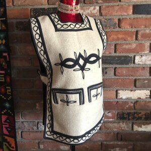 Vintage European Ethnic FOLK ART Wool Vest Tunic W/ Black Trim & Detail M